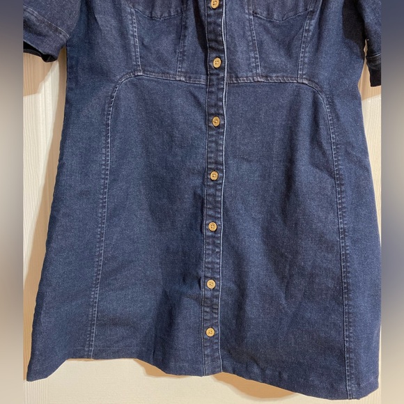 Nina Leonard Mini Buttoned Denim Jean Short Sleeve Blue Pockets Dress Size Large - Picture 6 of 9